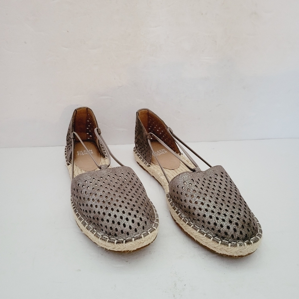 Eileen Fisher Lee 2 Taupe Leather Espadrille Flat Sandals Size 7.5 US